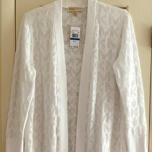 NWT Michael Kors White Logo Knit Open Cardigan Size US XL
